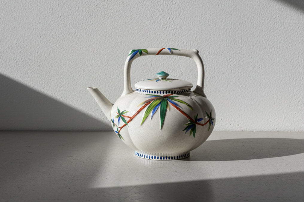 19th century wedgwood bamboo teapot hand painted porcelain