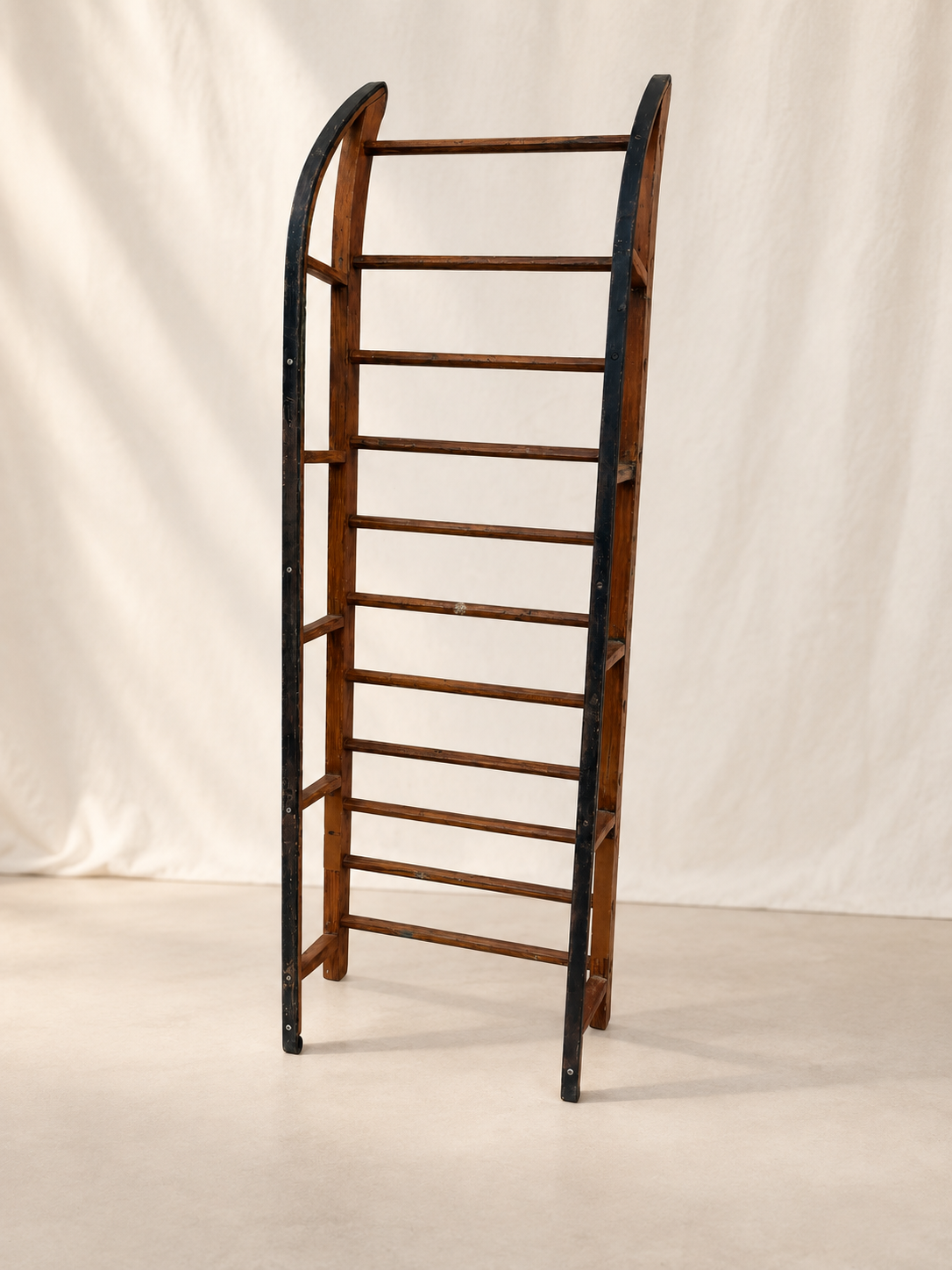 Antique 19th-century primitive wood sled with curved wooden runners