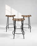 Set of three Arthur Umanoff wicker and iron bar stools