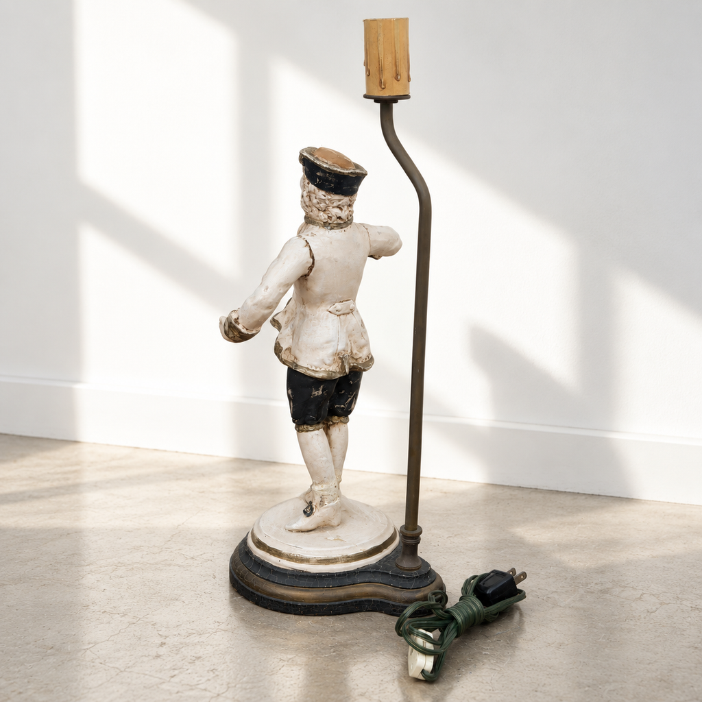 Chinoiserie monkey lamp with tricorn hat and cream painted coat