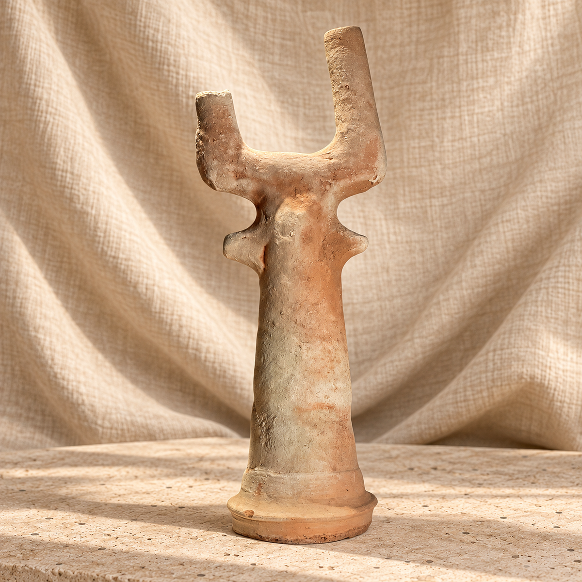 Mid-century Moroccan double-spout terracotta vessel with organic tree-like form and earthy unglazed finish, a sculptural handcrafted pottery object — Hommes and Gardens, Vases + Vessels Collection, Objects + Curiosities Collection, Home Decor, Interior Designer, Home Design, Luxury Design, Art, Furniture, Objects, Primitive Pottery, Moroccan Design, Mediterranean Decor, Organic Modern, Best Gifts, Nature.