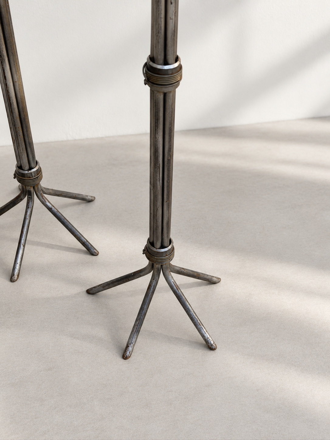 Brass collar detail on vintage iron floor candlestick