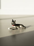 Charming Vintage Hand-Painted Reclining Dog Figurine with Red Collar – Mid-Century Ceramic Collectible