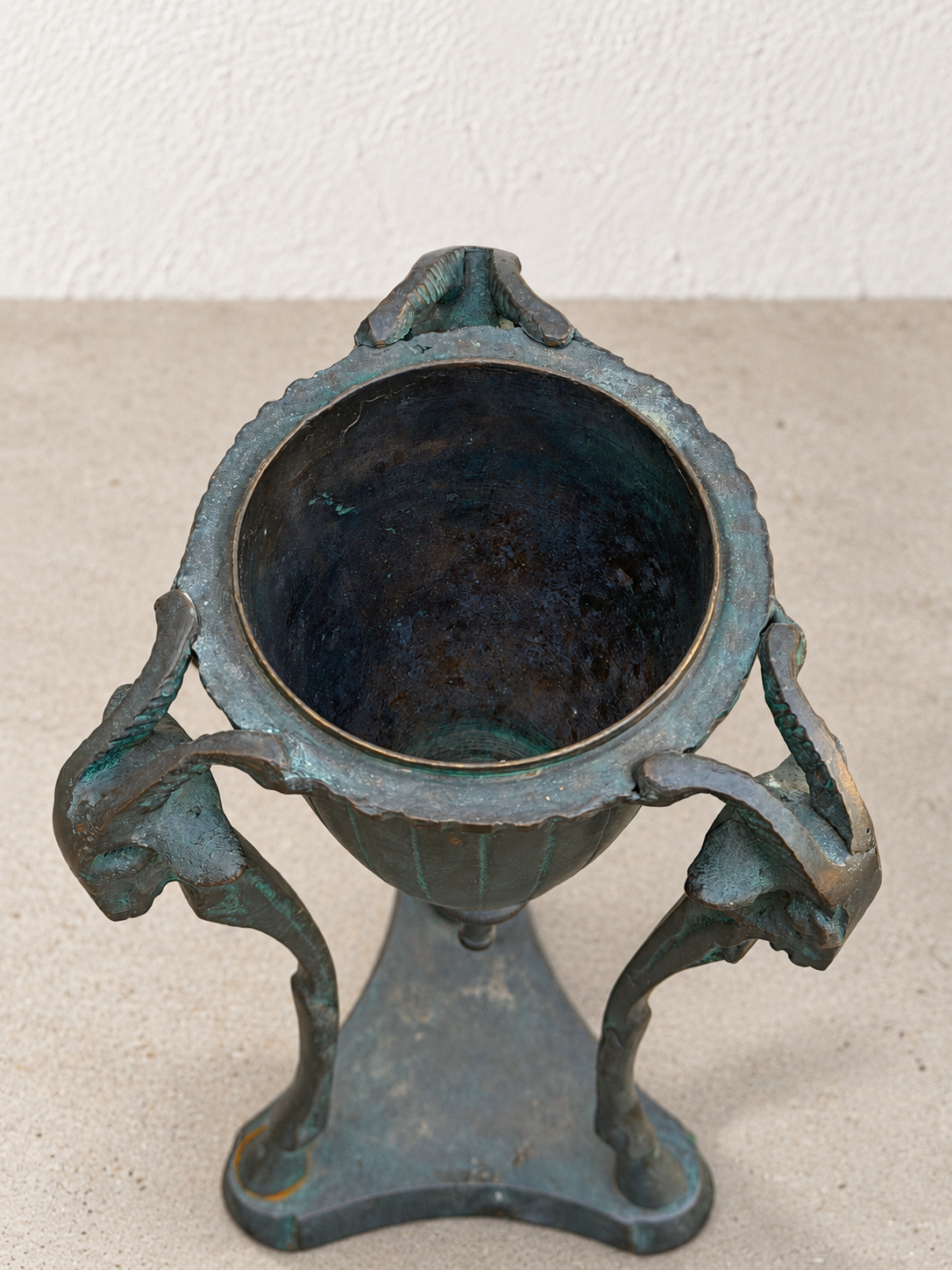 Art Nouveau Style Patinated Metal Incense Burner with Figural Supports