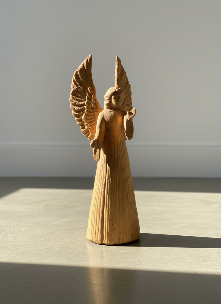 Vintage Terracotta Angel Figurine with Outstretched Wings