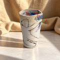 Sculptural studio pottery vase with abstract multicolor decoration