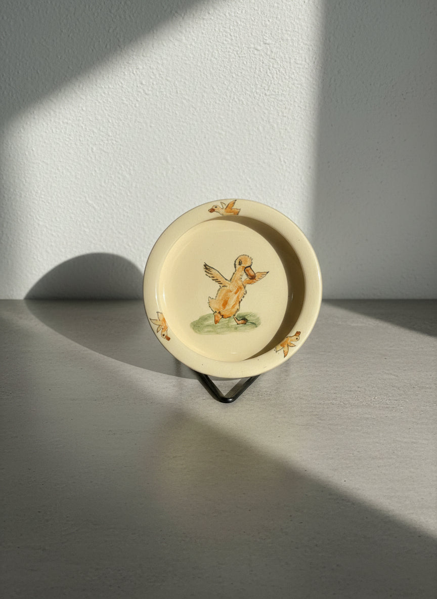 hand painted duck motif ceramic plate vintage farmhouse decor
