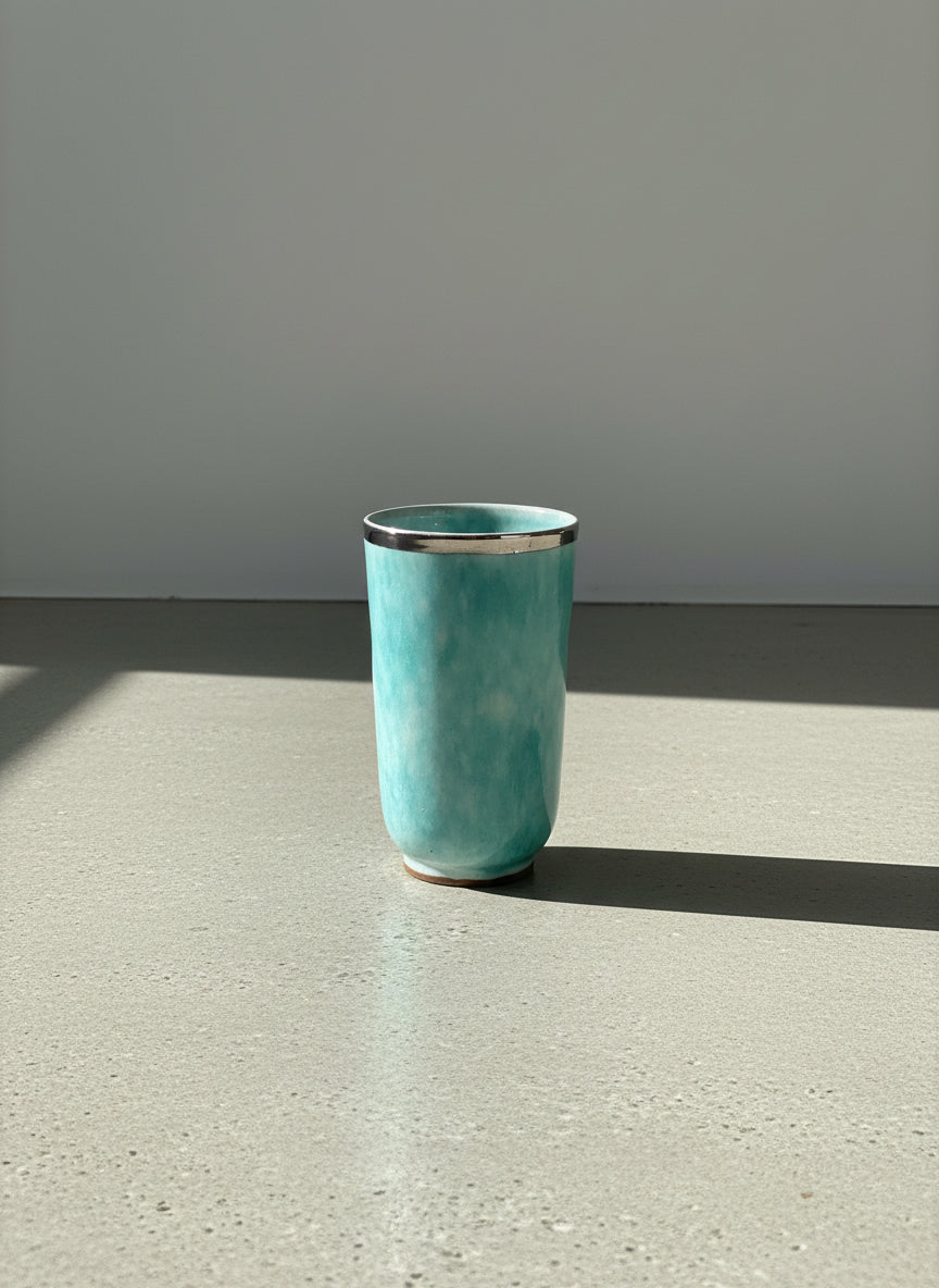 handmade turquoise glazed ceramic tumbler cup