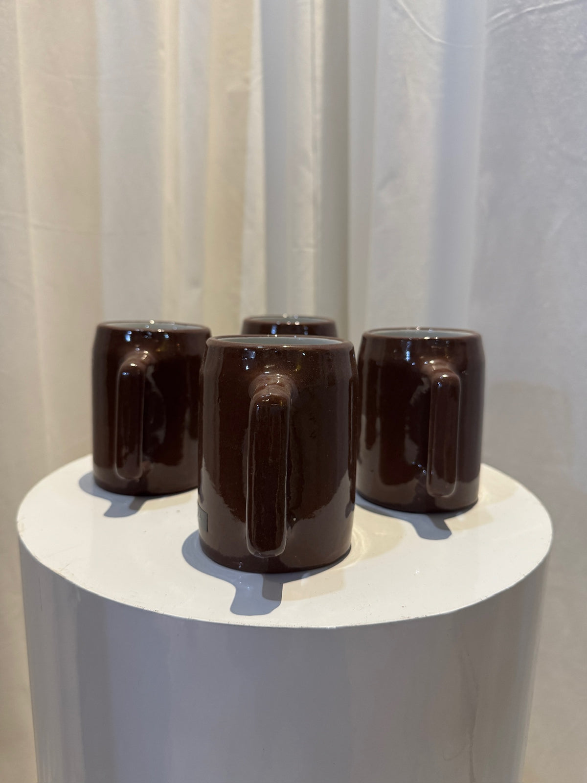 Vintage Buckeye Pottery Stoneware Mug Set of 4 Handcrafted Brown Glazed Ceramic