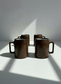 Vintage Buckeye Pottery Stoneware Mug Set of 4 Handcrafted Brown Glazed Ceramic