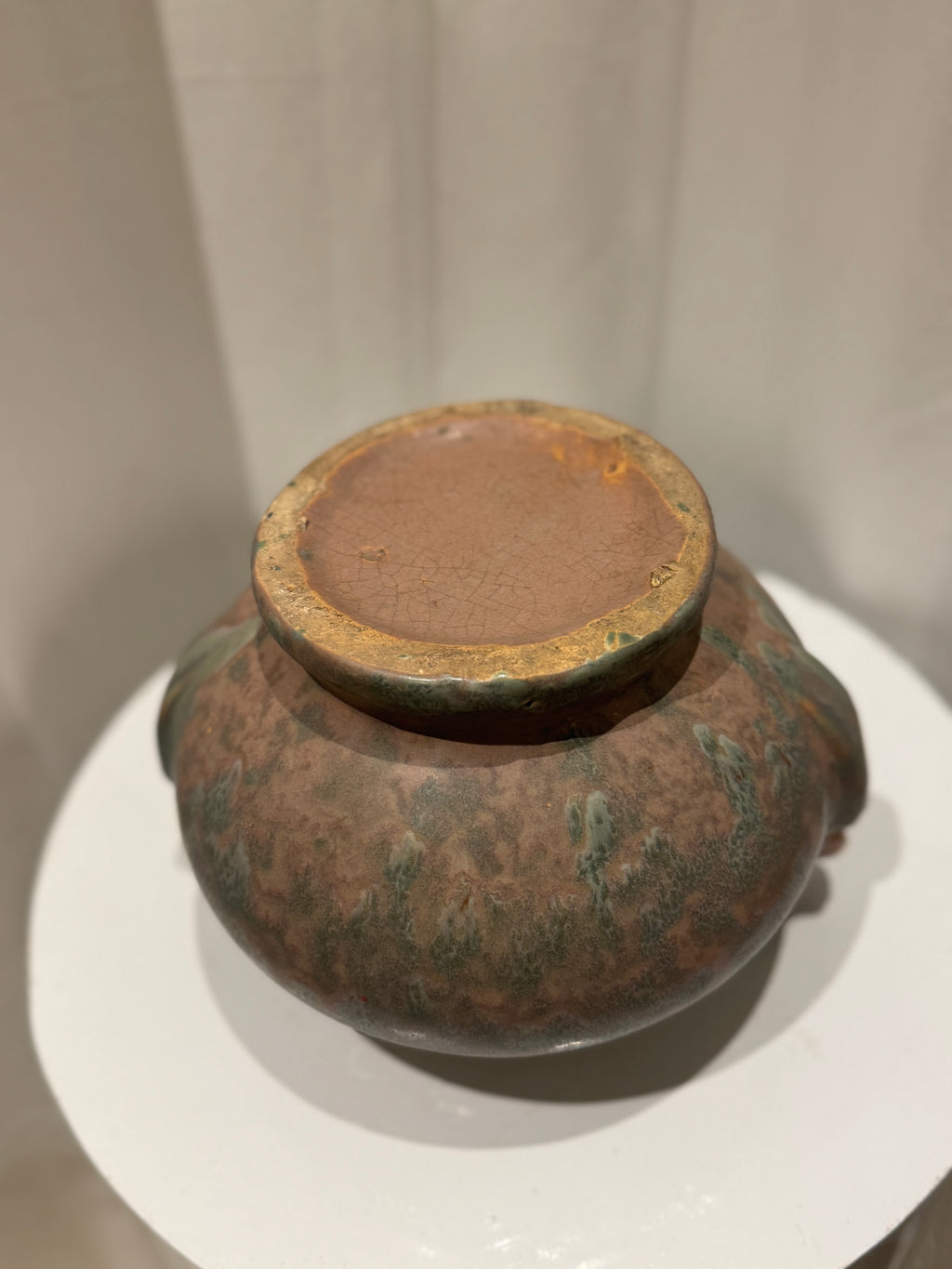 Bottom view of Weller Art Vellum vase showing wide opening