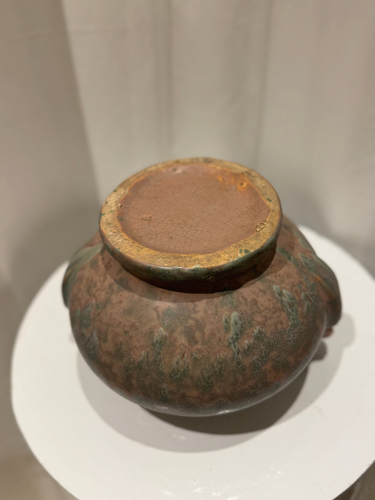 Bottom view of Weller Art Vellum vase showing wide opening