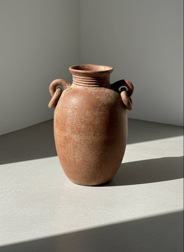 Antique earthenware amphora vase with two loop handles