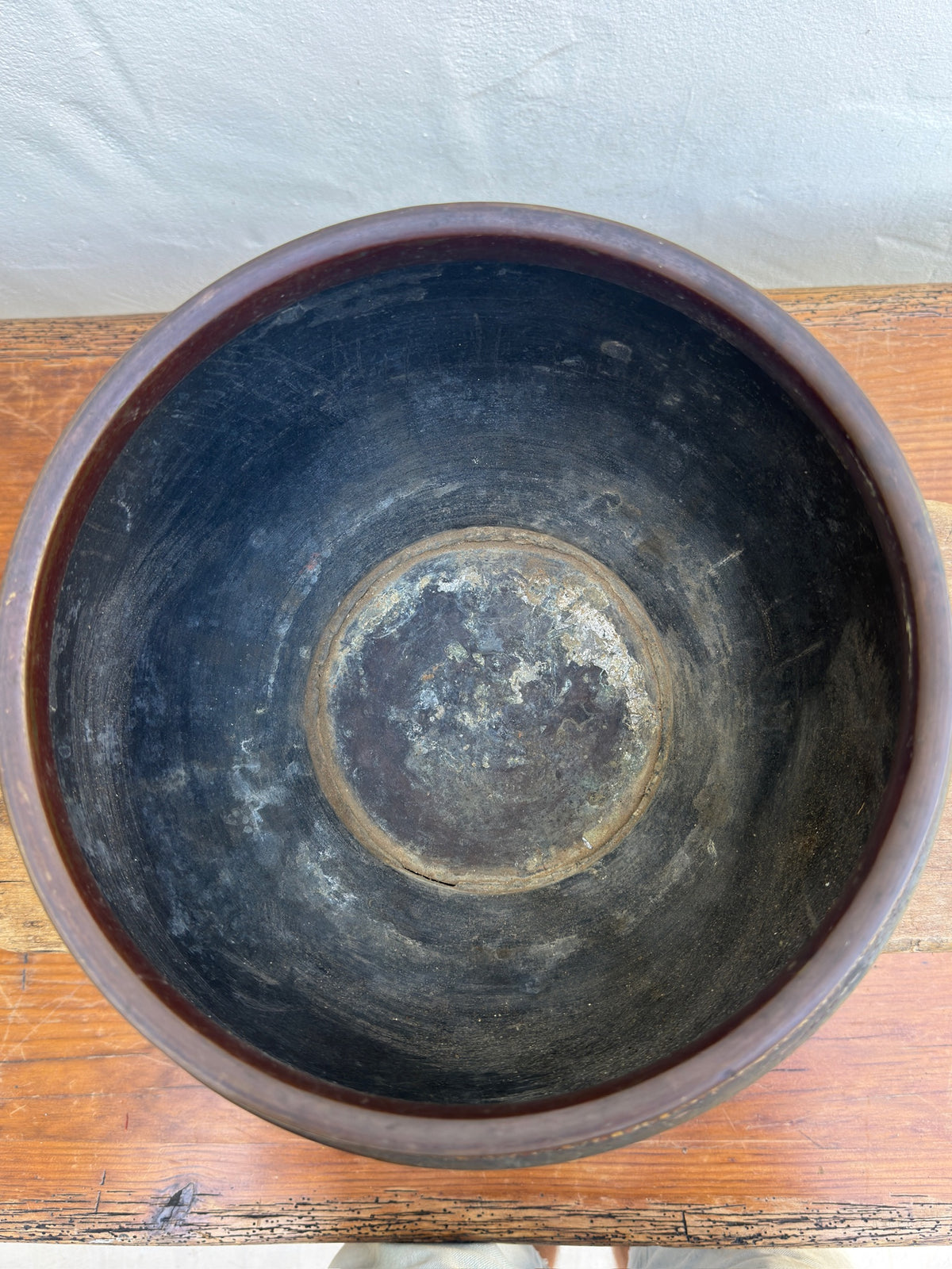 Inside view of Champlevé enamel planter with maritime motifs