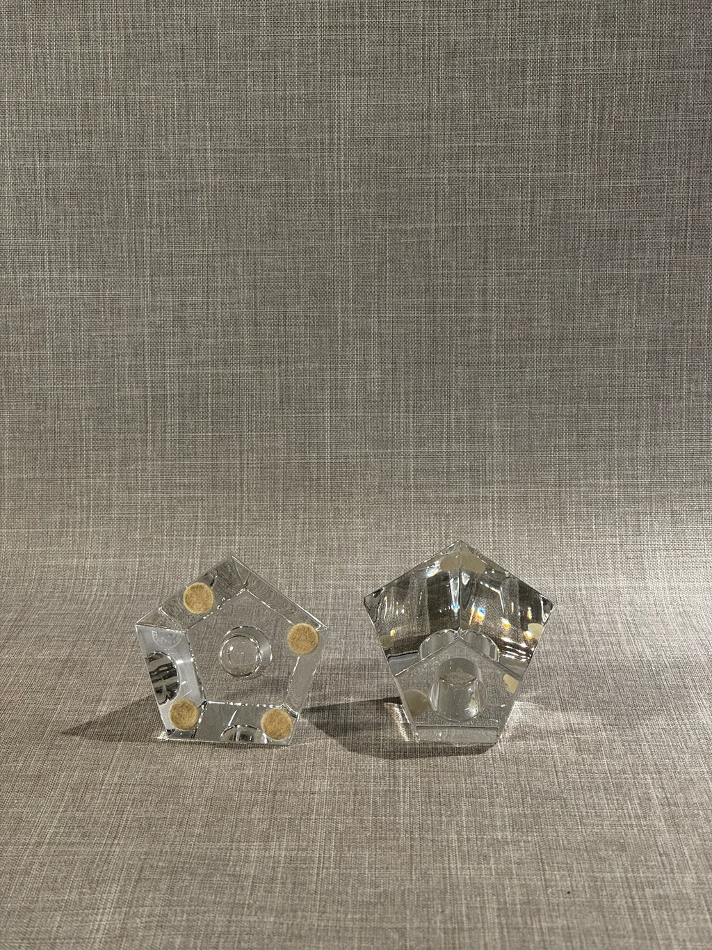 Pair of Mid-Century Modern Geometric Crystal Glass Candle Holders