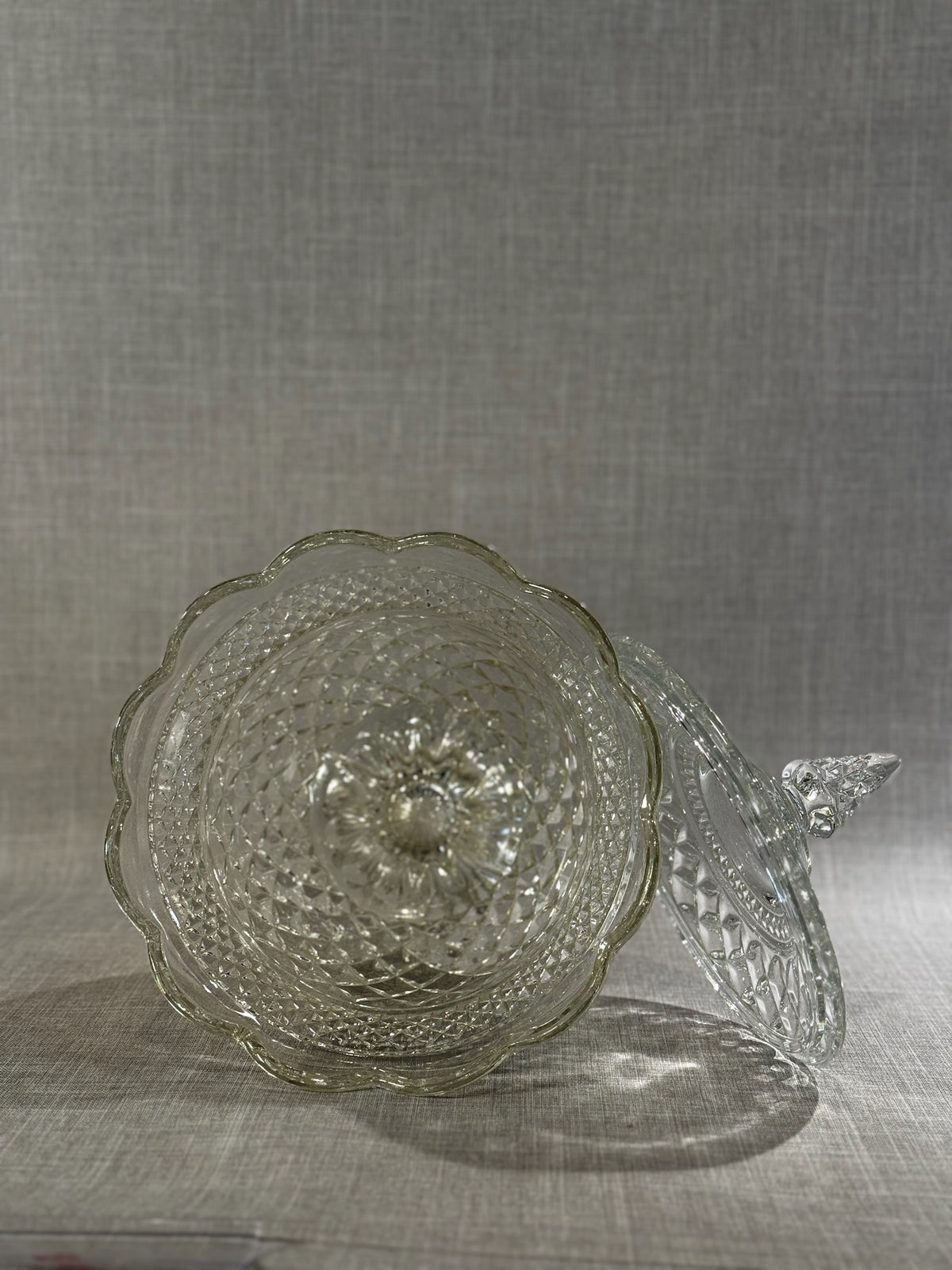 diamond pattern glass candy dish vintage pedestal bowl