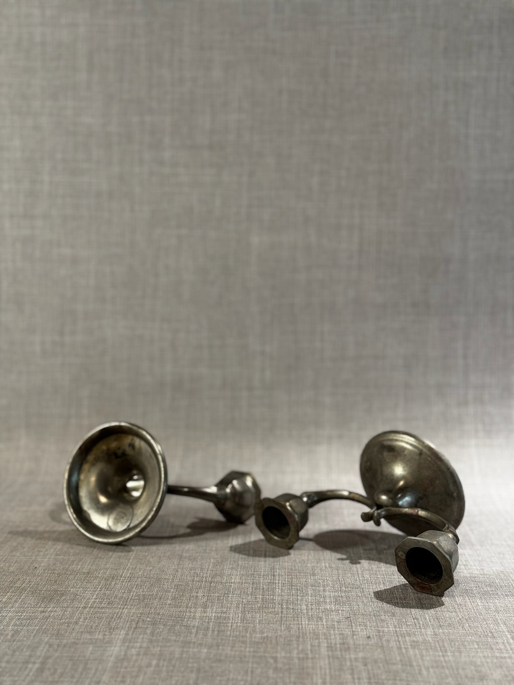 Vintage Pewter Double-Arm Candle Holders – Classic Colonial Pair