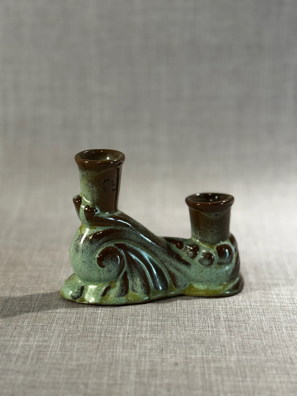 Frankoma Pottery #304 Prairie Green Double Candle Holder – Mid-Century Handmade Oklahoma Pottery