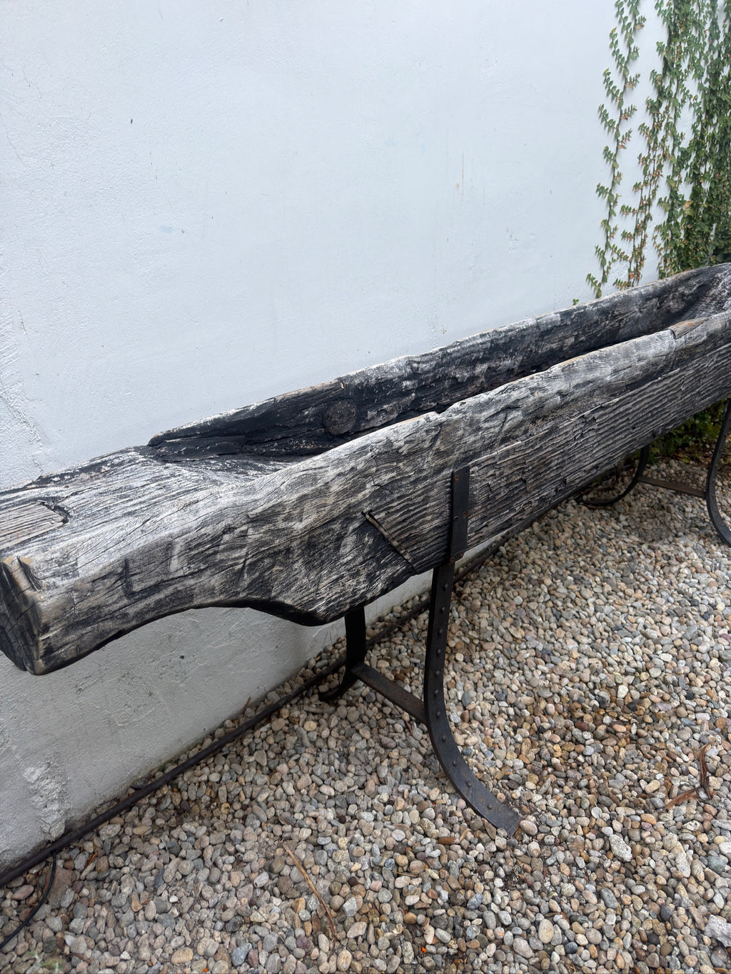 Close-up of weathered wood on antique French trough