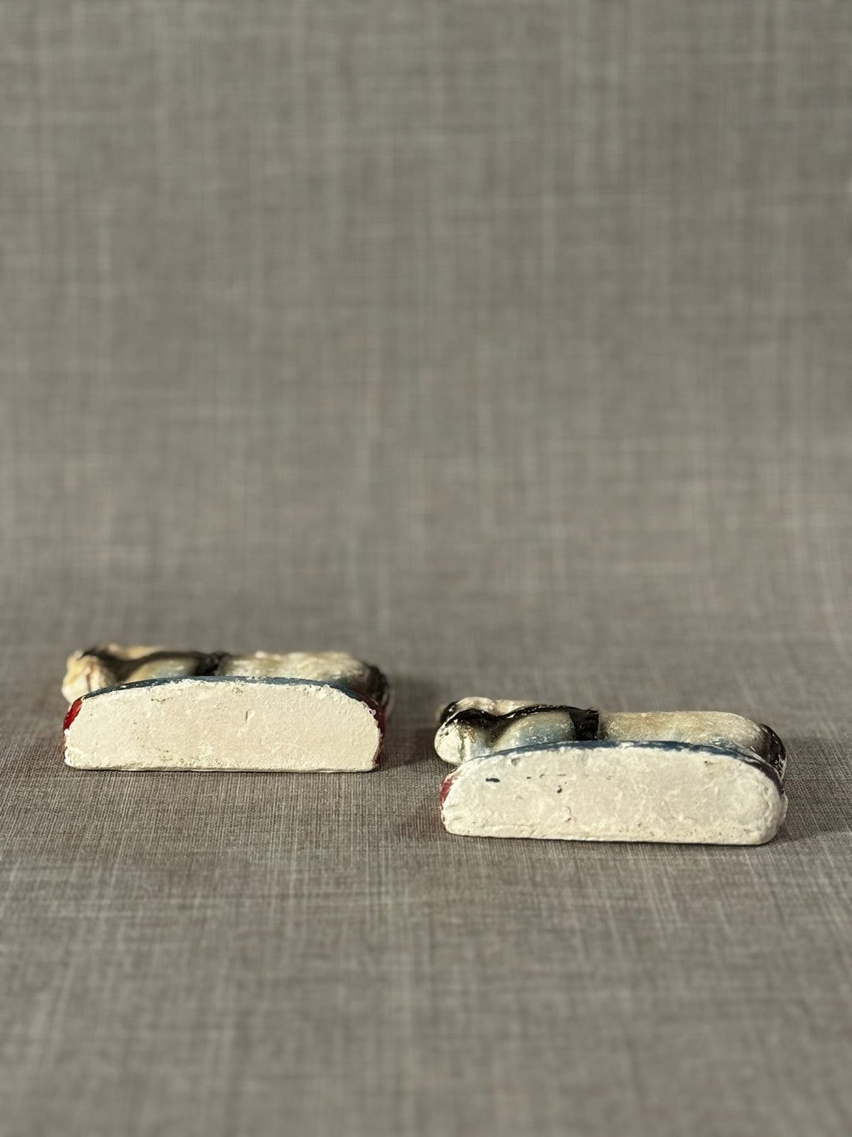 Pair of Mid-Century Hand-Painted Chalkware Ram Figurines in Folk Art Style