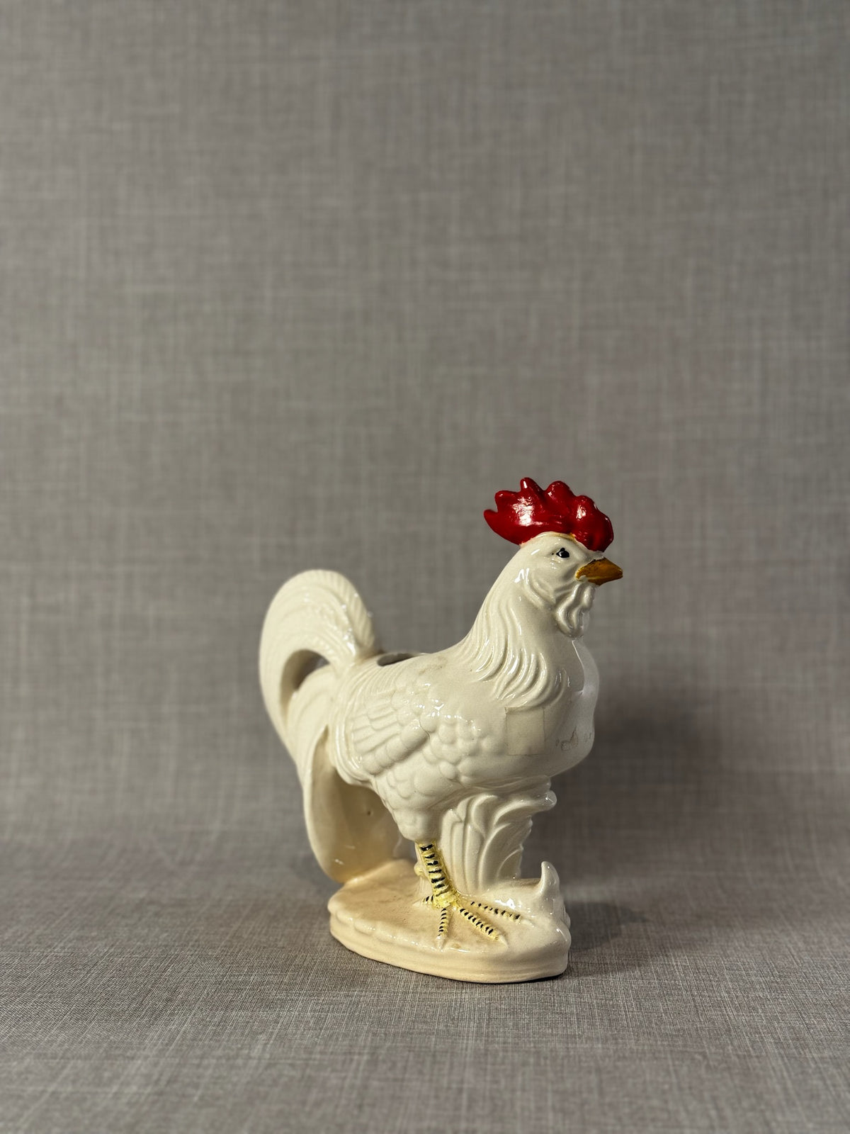 Charming Vintage White Ceramic Rooster Planter with Hand-Painted Farmhouse Accents