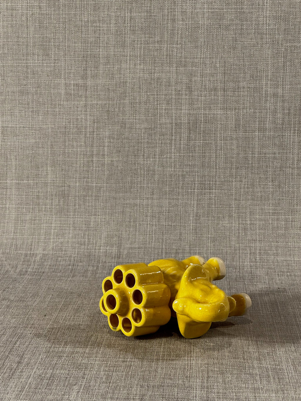 Vintage Mustard Yellow Ceramic Elephant Bud Vase or Cigarette Caddy