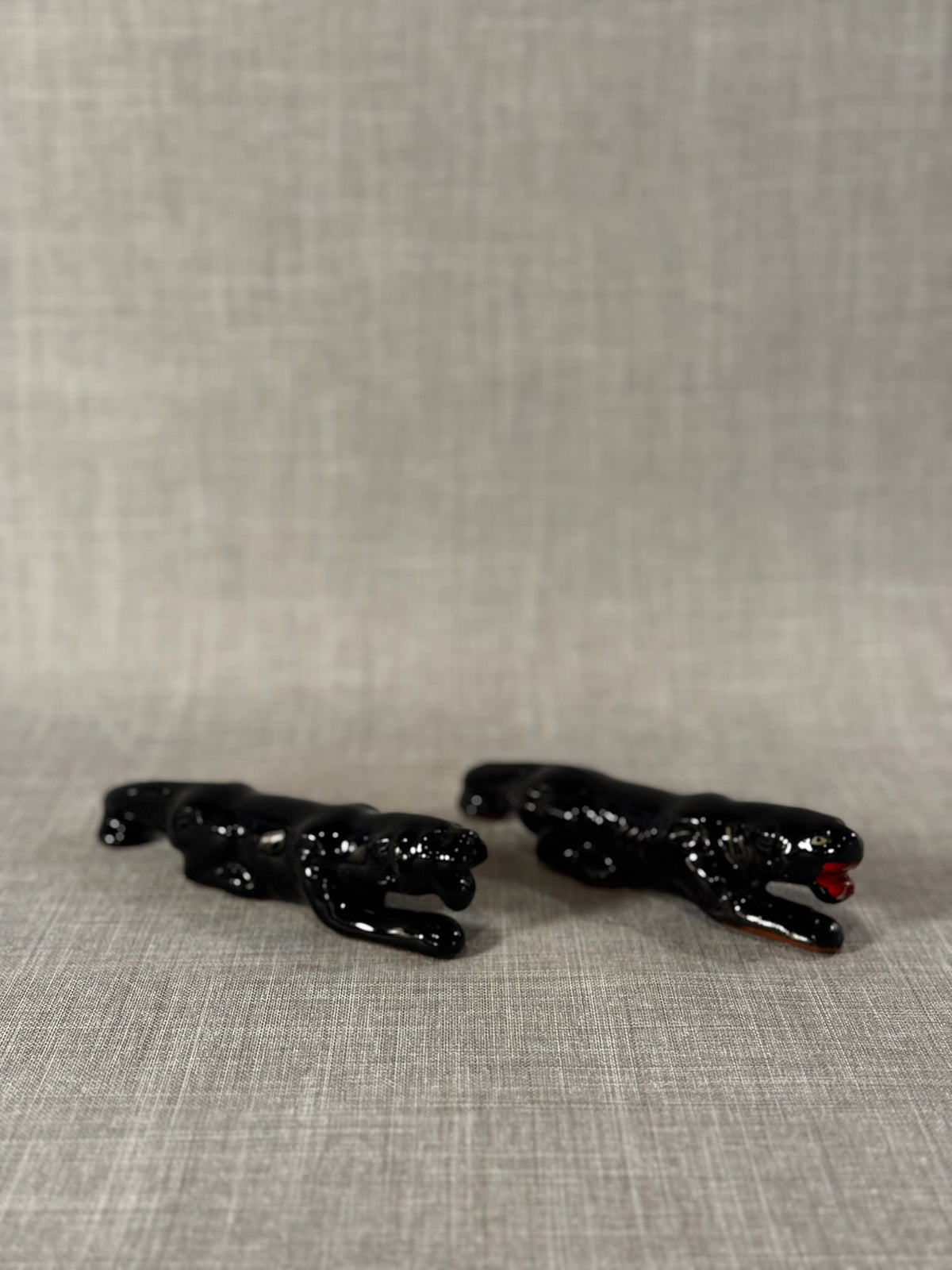 Vintage Mid-Century Black Panther Ceramic Figurine Pair c. 1950's