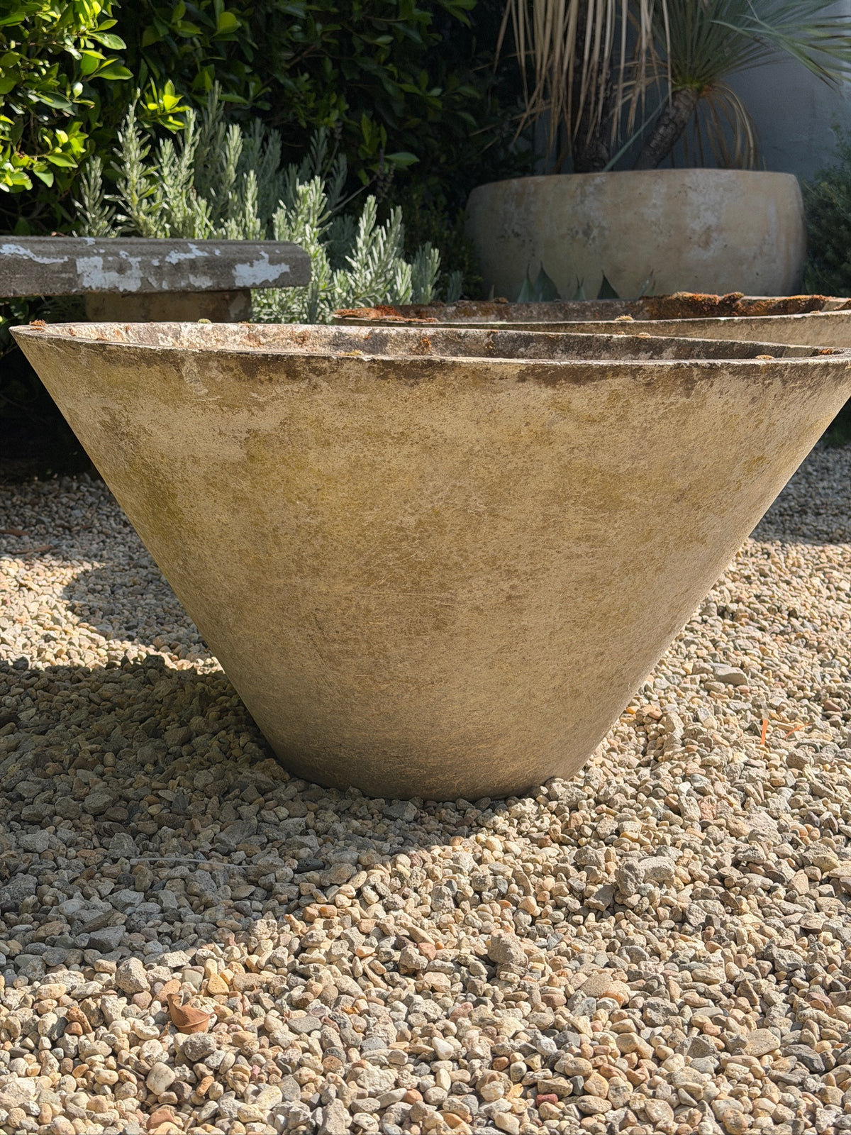 Close-up of weathered surface on Willy Guhl garden planter