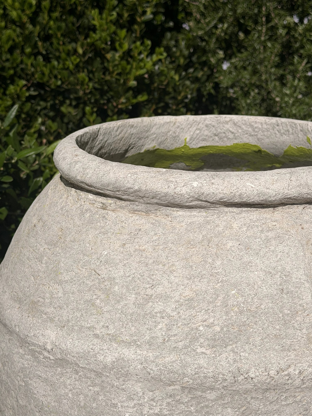 Close-up of weathered surface on Willy Guhl garden vase