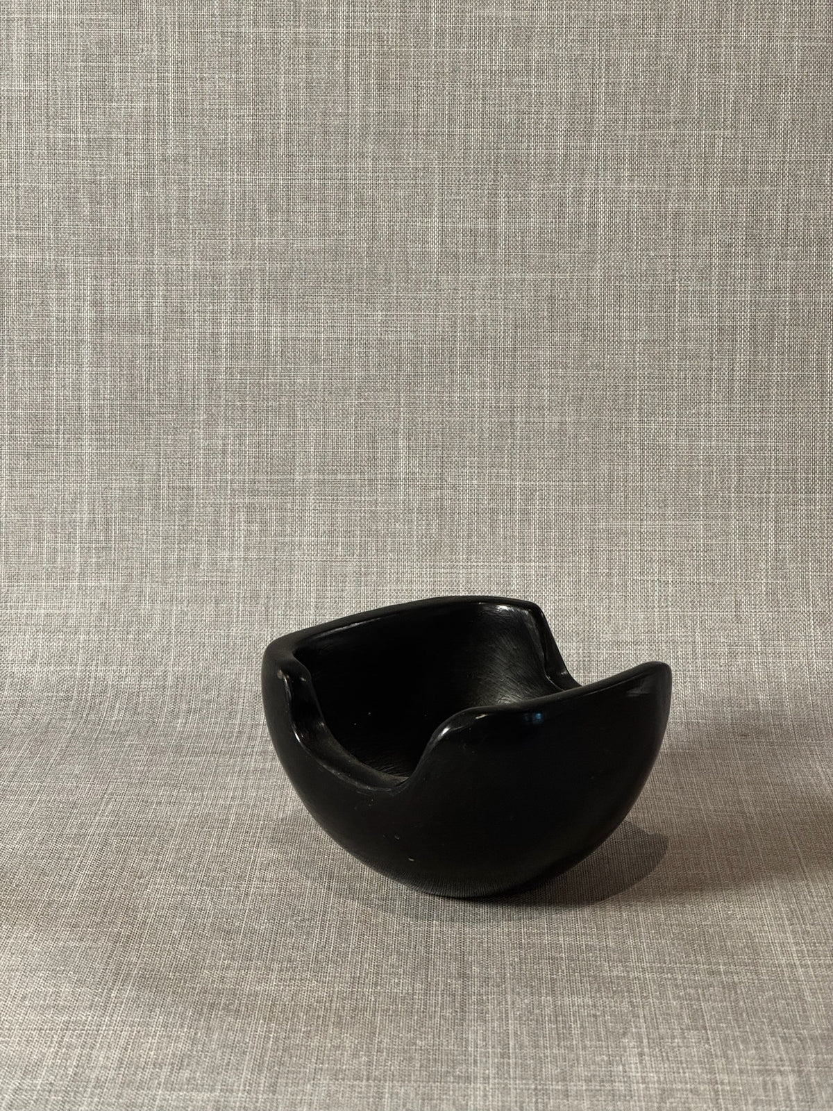 Handcrafted Black Ceramic Modernist Ashtray with Organic Notched Form