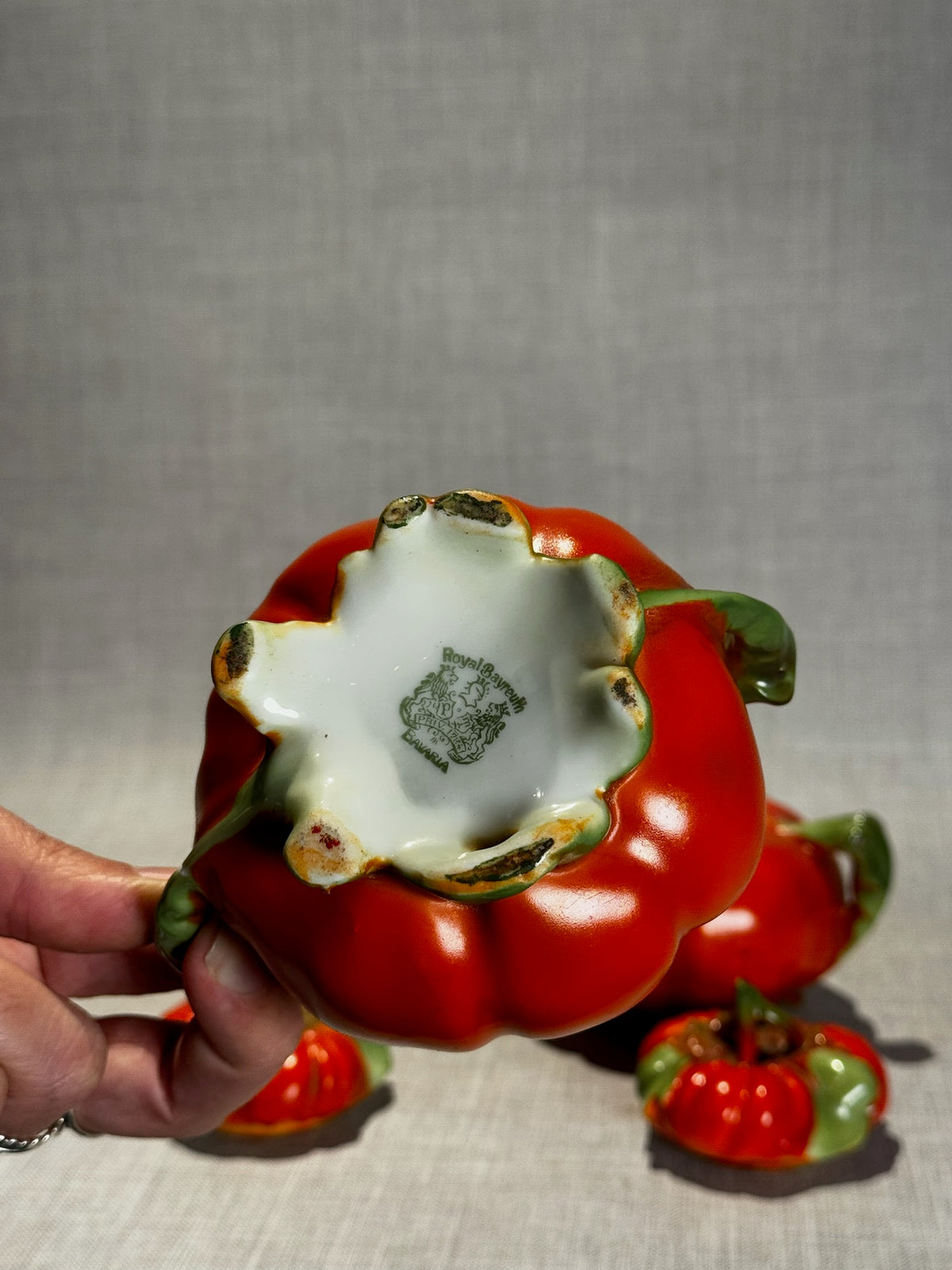 Royal Bayreuth Bavaria Tomato Sugar Bowls Pair | Vintage Figural Porcelain Lidded Set