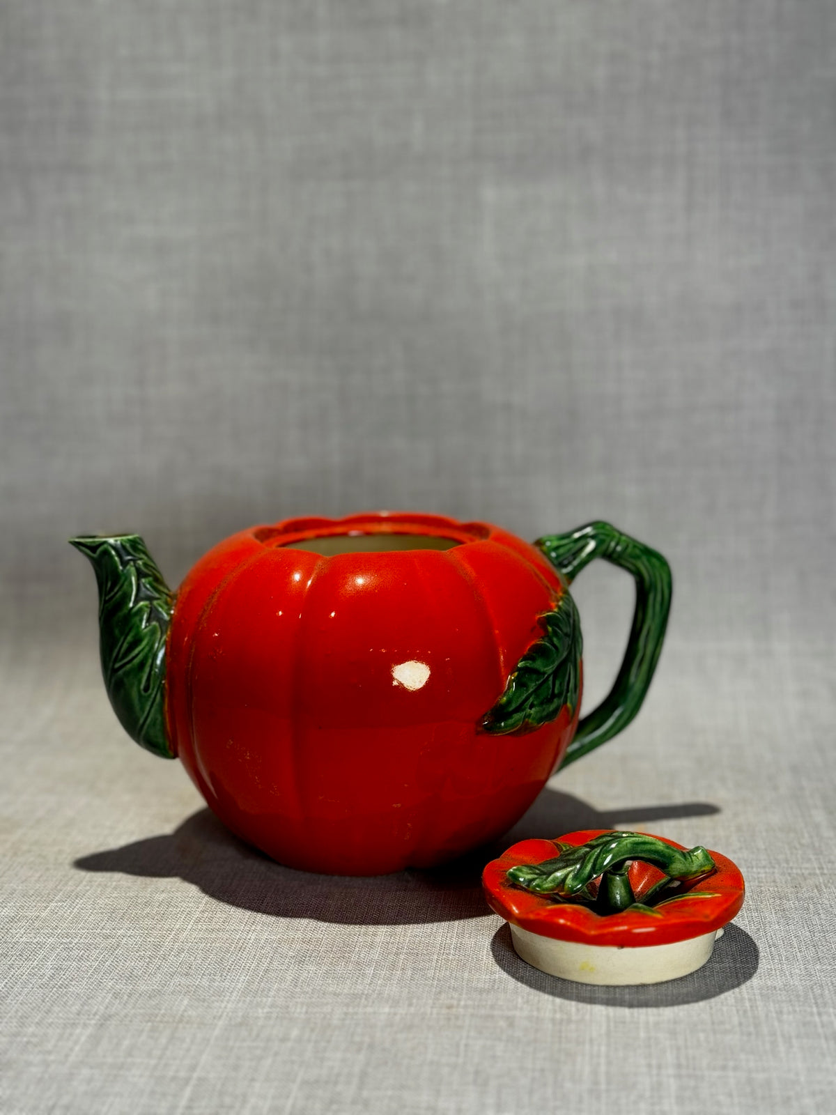 hand painted tomato teapot with lid