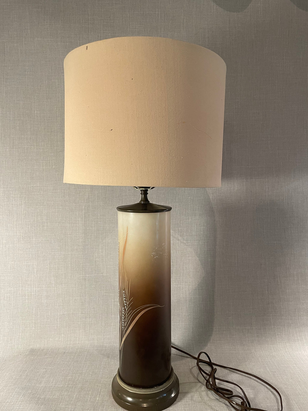 Vintage Smoked Glass Etched Wheat Table Lamp with Cream Fabric Shade - elegant design and beautiful craftsmanship. hommes + gardens estudio.