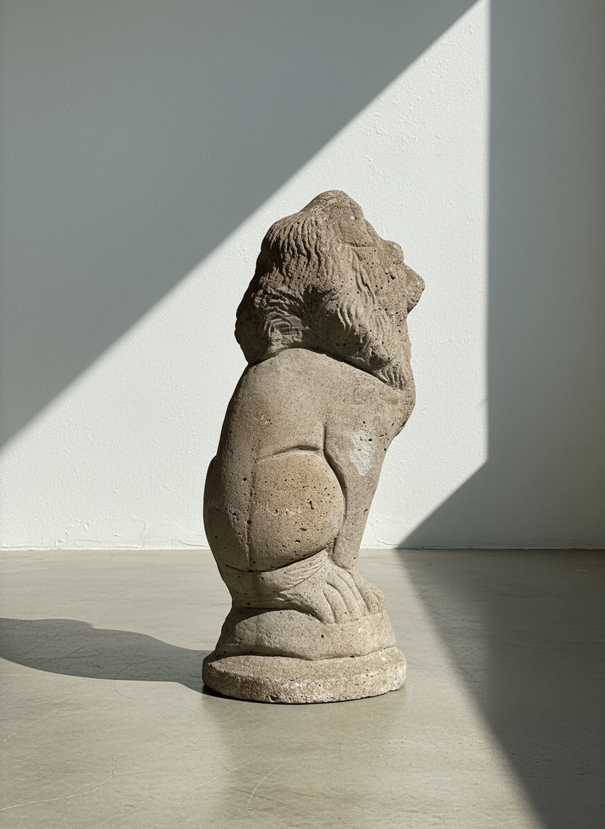 Early 20th Century Antique English Cast Stone Lion Garden Statue with Weathered Patina