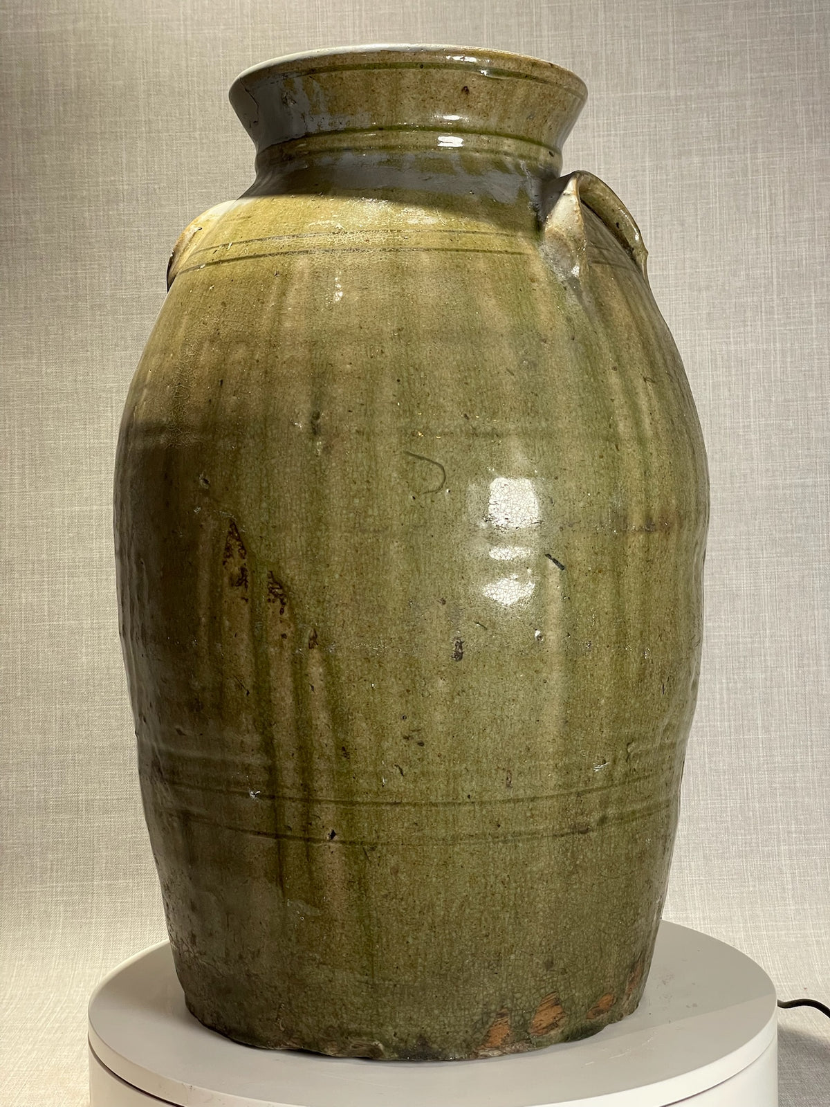 19th Century Texas Stoneware Pottery Jar with Olive Alkaline Glaze
