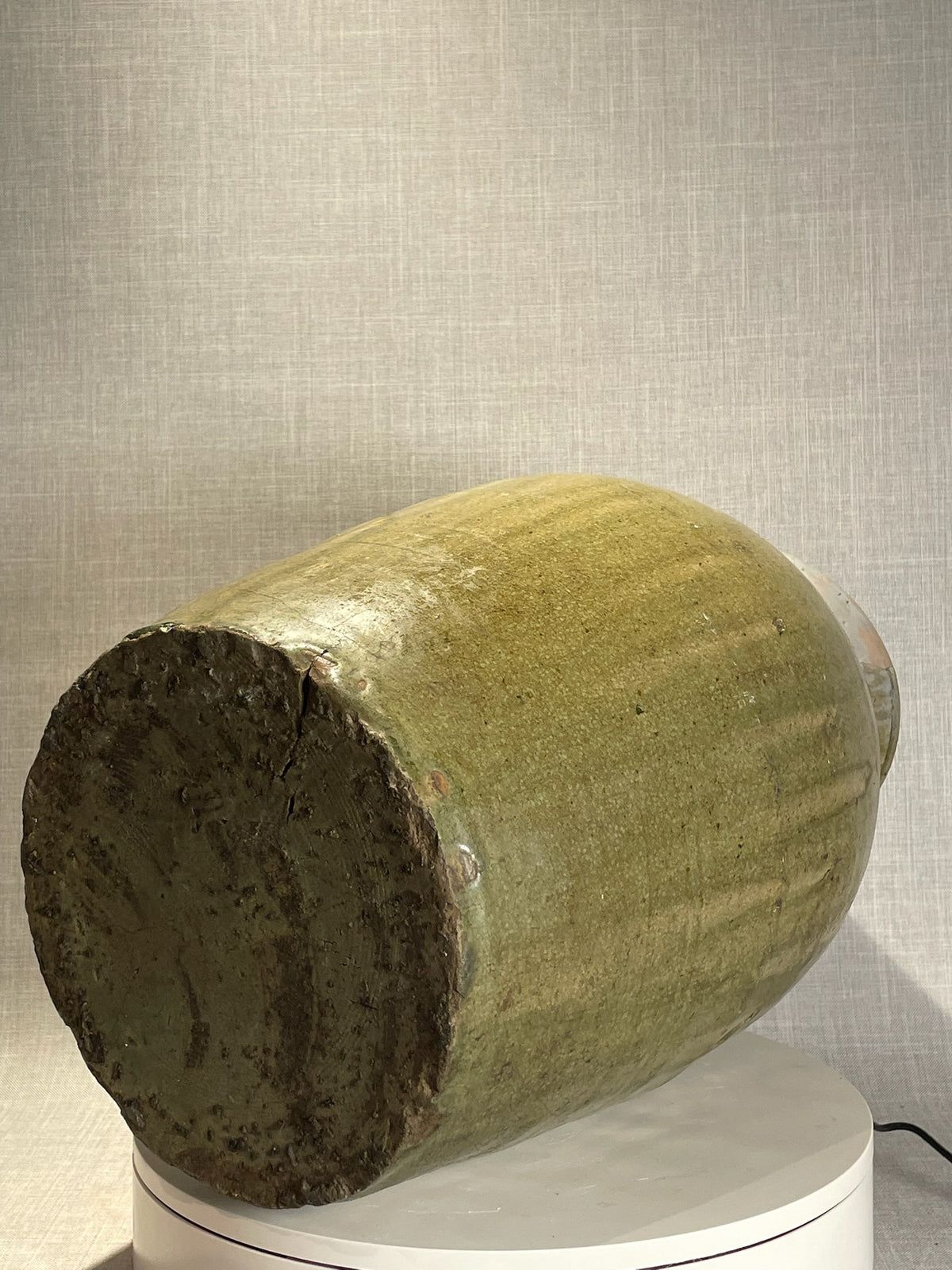 19th Century Texas Stoneware Pottery Jar with Olive Alkaline Glaze