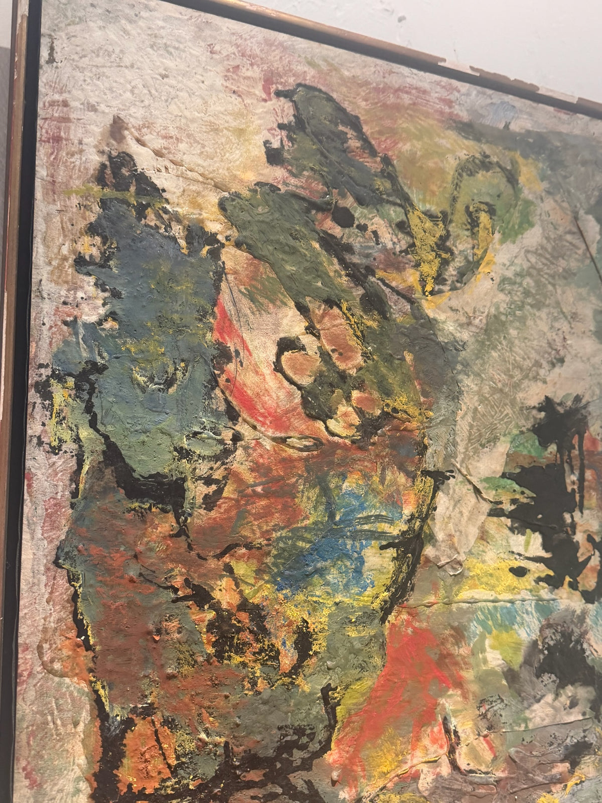 Close-up of heavy impasto texture on abstract painting
