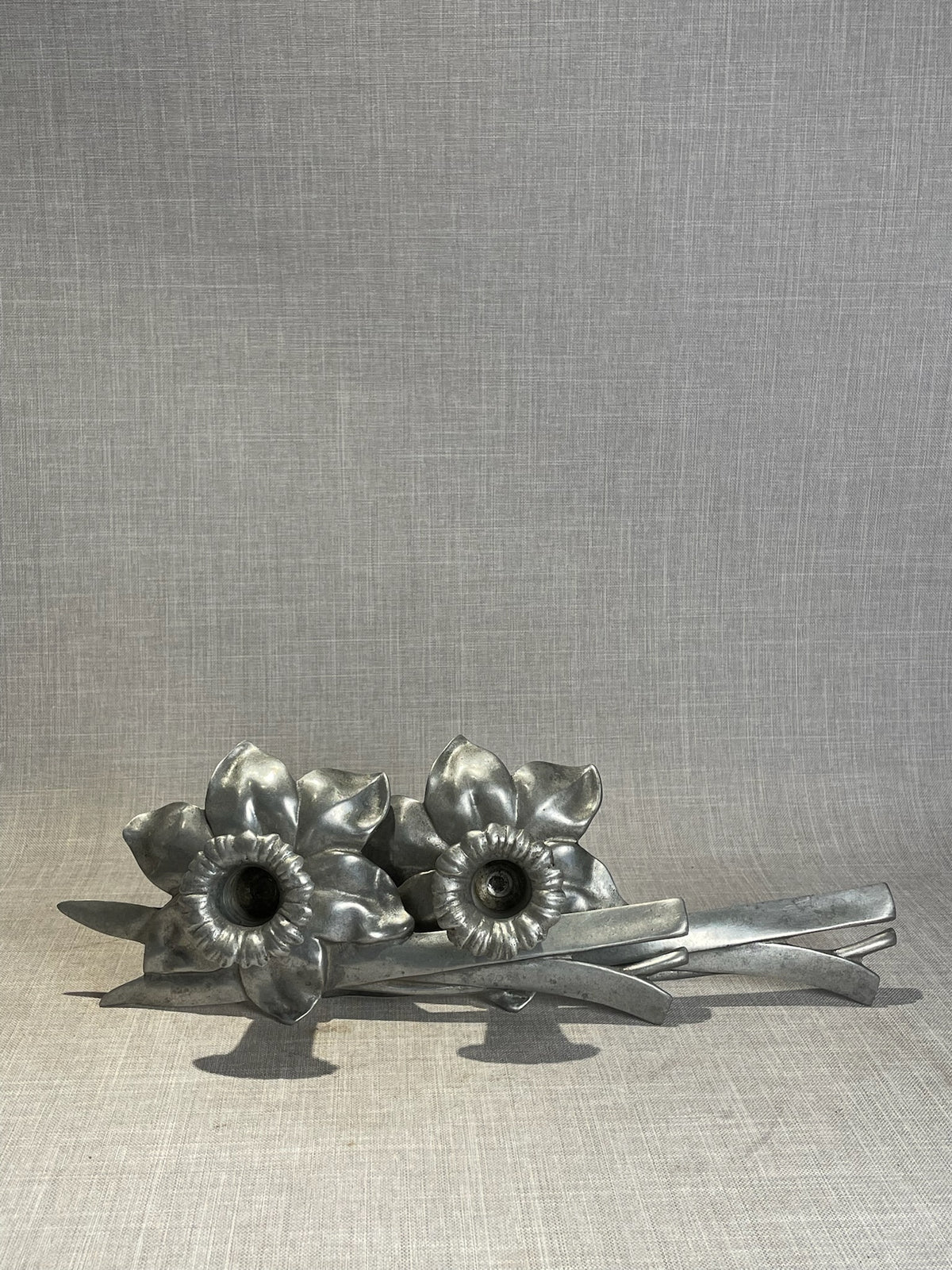 Mid-Century Bruce Fox Pewter Daffodil Candle Holders - Set of 2