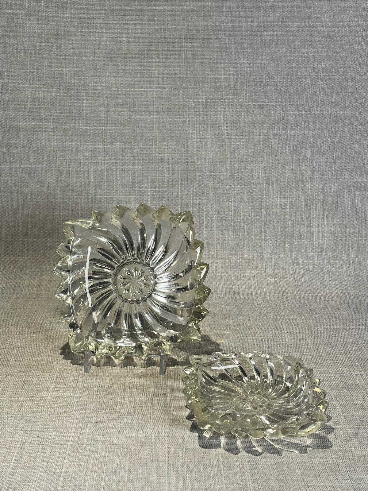 Vintage Cut Crystal Swirl Candle Holders – Square Art Deco Pair
