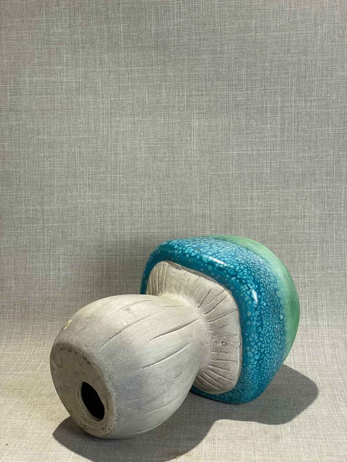 Vintage Turquoise & Green Glazed Ceramic Mushroom Table Sculpture
