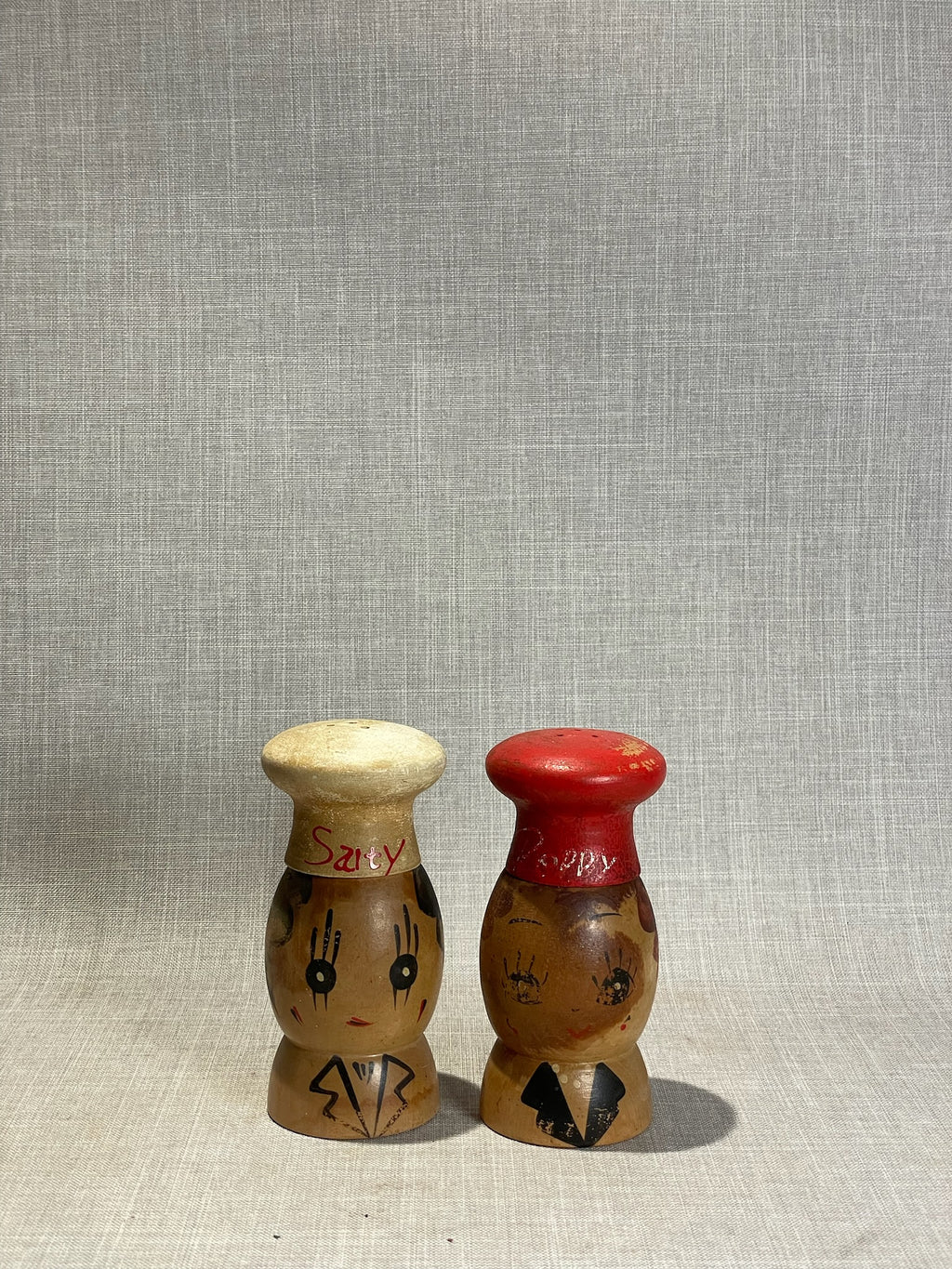 hand painted wooden salt pepper shaker set