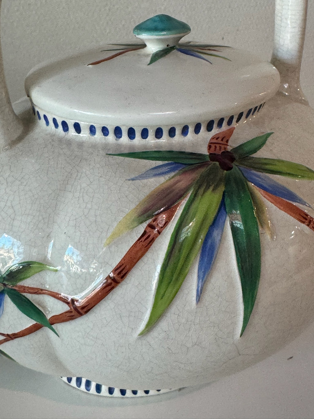 collectible wedgwood teapot hand painted bamboo design antique