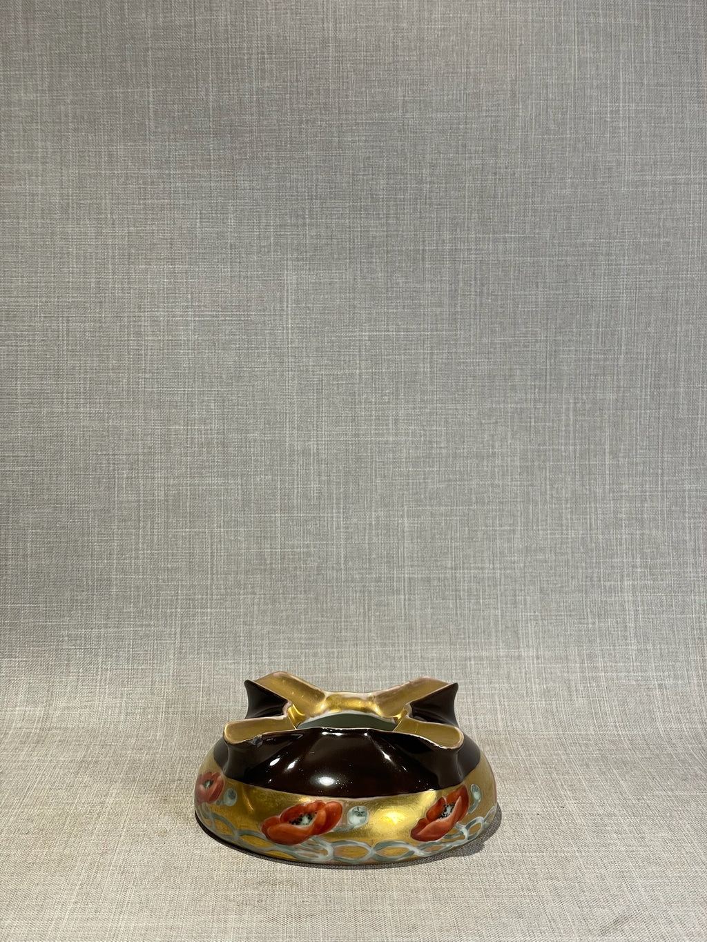 Vintage Royal Bavaria Hand-Painted Porcelain Ashtray with Gilt & Poppy Motif