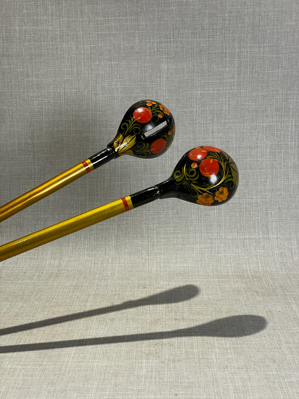 vintage Russian Khokhloma wooden serving spoons set