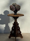 Antique Hand-Carved Gothic Revival Wooden Pedestal Side Table Late 19th Century