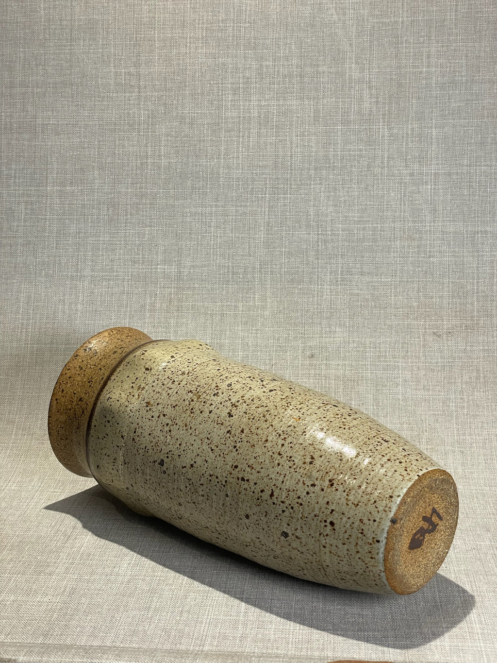 Rustic Studio Pottery Vase Hand-Thrown Speckled Stoneware with Artist Signature