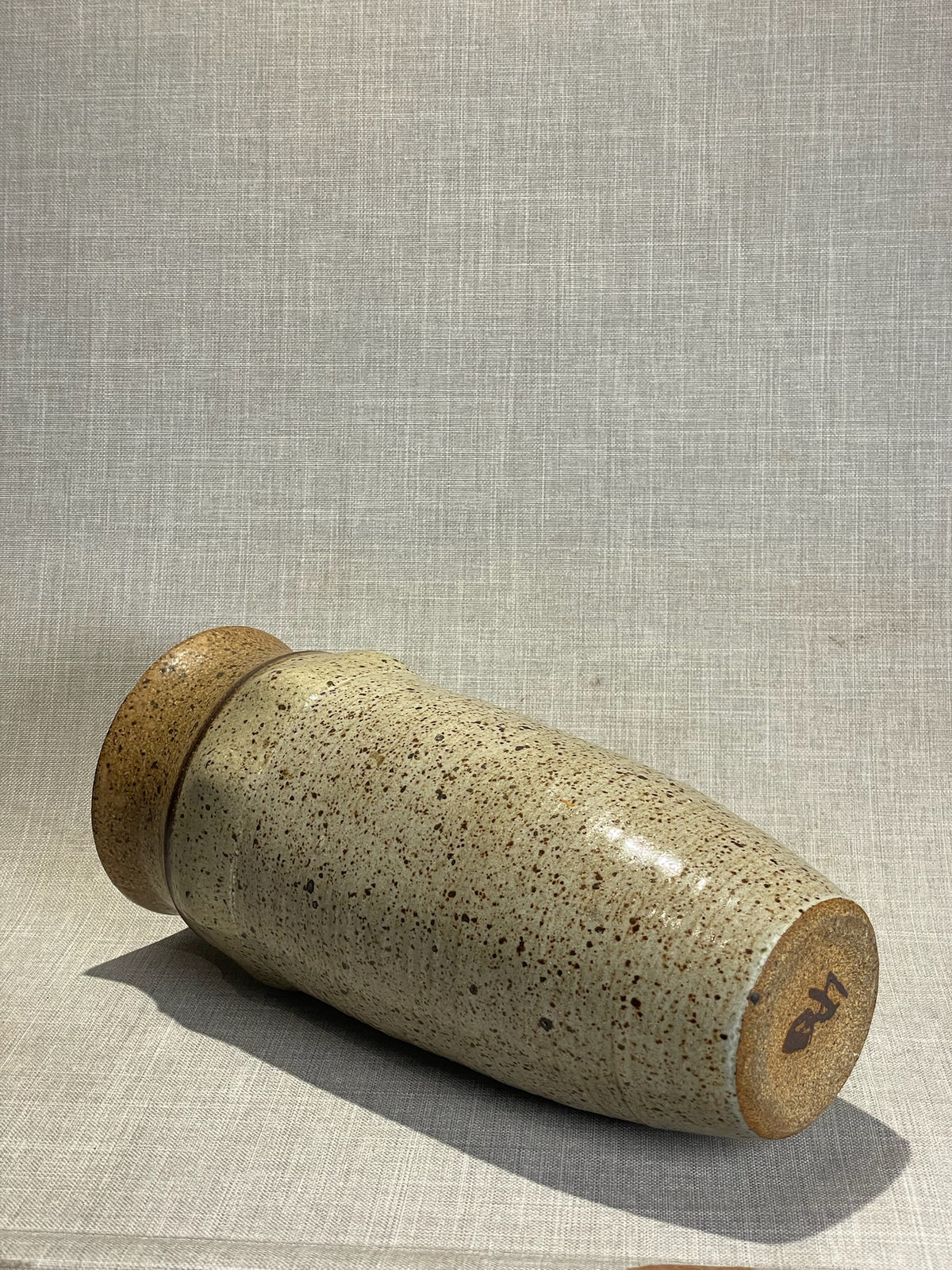 Rustic Studio Pottery Vase Hand-Thrown Speckled Stoneware with Artist Signature
