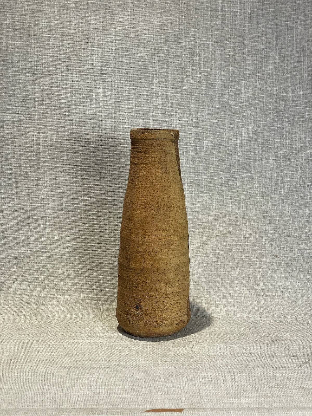 Signed Studio Art Pottery Earthenware Vase with Natural Earth-Tone Glaze and Textured Surface