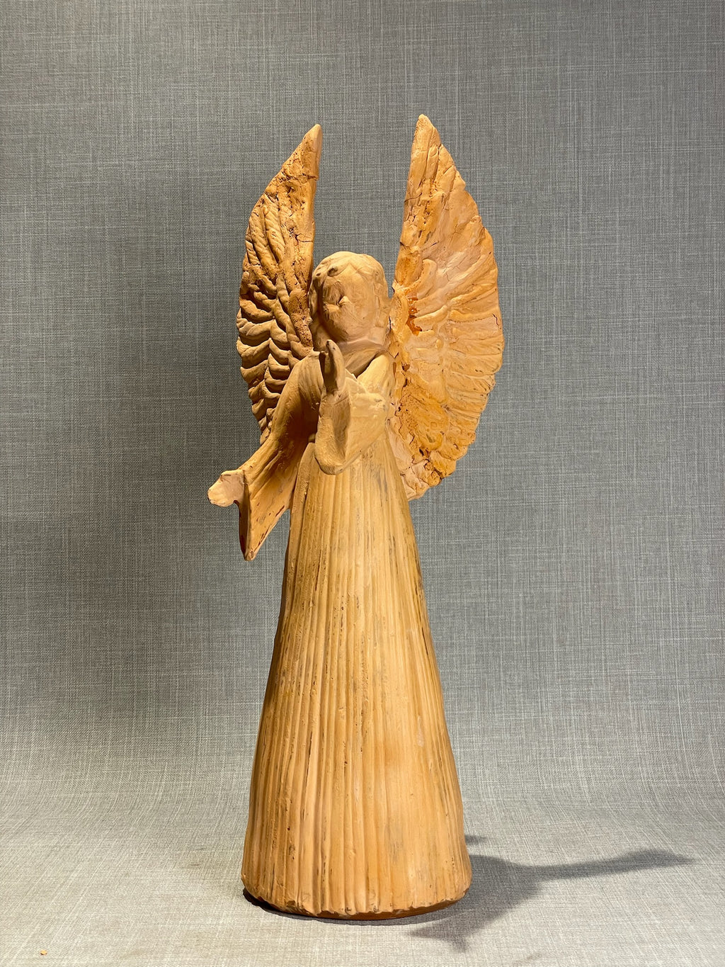 Vintage Terracotta Angel Figurine with Outstretched Wings