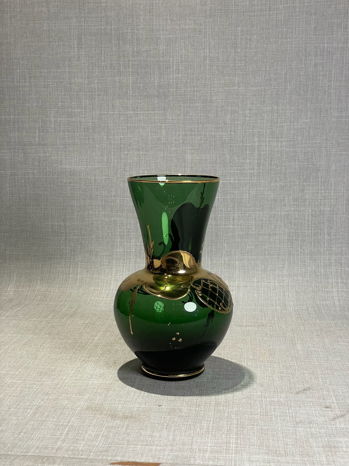 Vintage Italian Emerald Green Bohemian-Style Enamel & Gold Vase